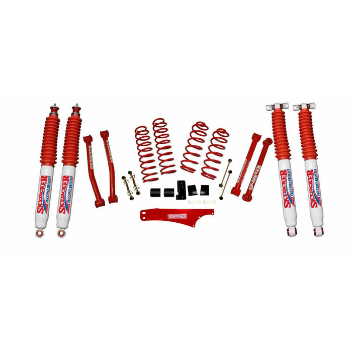 Skyjacker JK2501KCR-N Suspension Lift Kit 07-18 Wrangler JK w/Shock Nitro Shocks 2.5-3.5 Inch Lift Incl. Rear Track Bar Brace Front And Rear Springs Classic Red Powder Coated Skyjacker - Truck Part Superstore