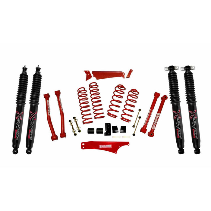 Skyjacker JK401KCR-B Suspension Lift Kit 07-18 Wrangler JK w/Shock Black MAX Shocks 4 - 5 Inch Lift Incl. Front/Rear Track Bar Brace Front/Rear Springs Lower Links Brake Line Bracket Red Powder Coated Skyjacker - Truck Part Superstore