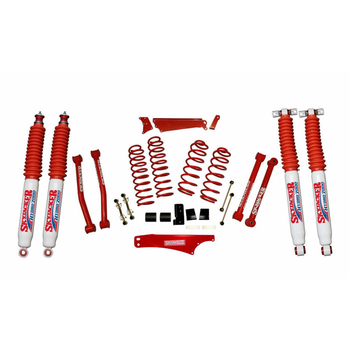 Skyjacker JK401KCR-H Suspension Lift Kit 07-18 Wrangler JK w/Shock 4 - 5 Inch Lift Incl. Front/Rear Track Bar Brace Front/Rear Springs Lower Links Brake Line Bracket Red Powder Coated Skyjacker - Truck Part Superstore