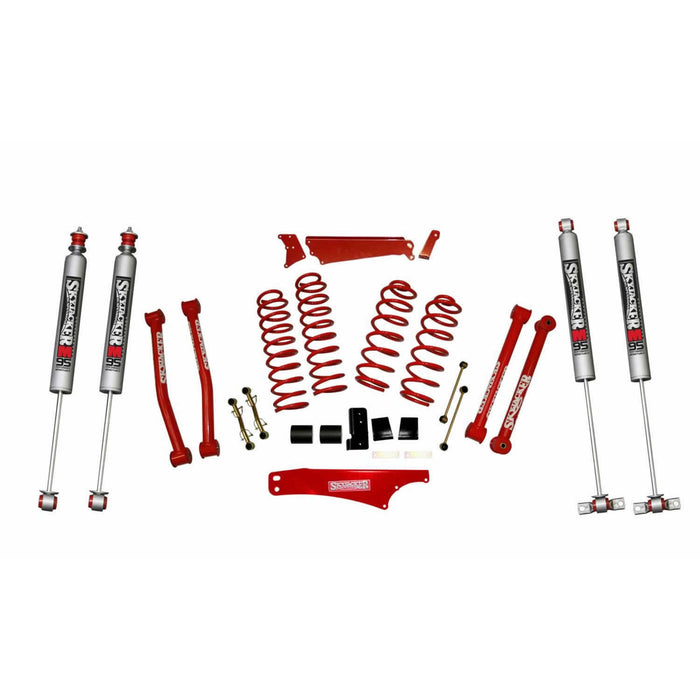 Skyjacker JK401KCR-M Suspension Lift Kit 07-18 Wrangler JK w/Shock M95 Performance Shocks 4 - 5 Inch Lift Incl. Front/Rear Track Bar Brace Front/Rear Springs Lower Links Brake Line Bracket Red Powder Coated Skyjacker - Truck Part Superstore