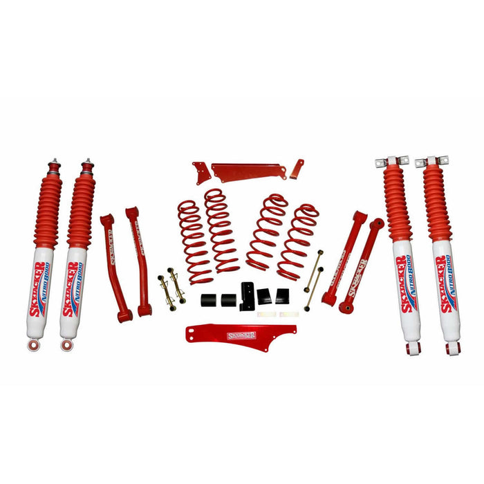 Skyjacker JK401KCR-N Suspension Lift Kit 07-18 Wrangler JK w/Shock Nitro Shocks 4 - 5 Inch Lift Incl. Front/Rear Track Bar Brace Front/Rear Springs Lower Links Brake Line Bracket Red Powder Coated Skyjacker - Truck Part Superstore