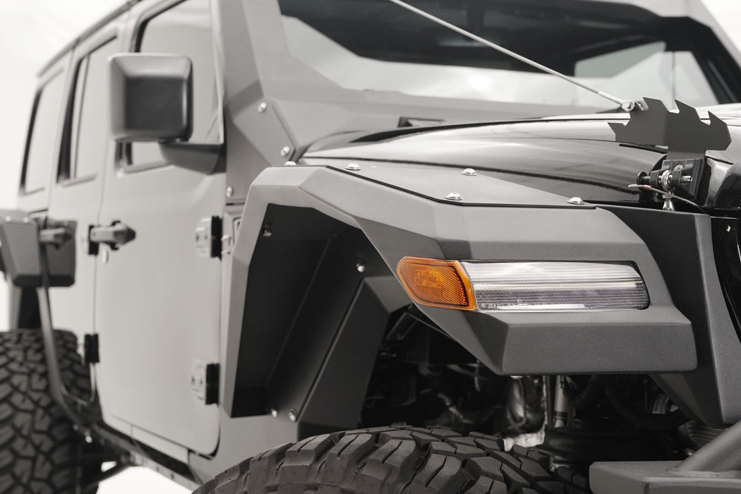 Fab Fours JL2006-1 Fender Flare; 2 Stage Black Powder Coated; Full Width Front; w/Base Fender; - Truck Part Superstore