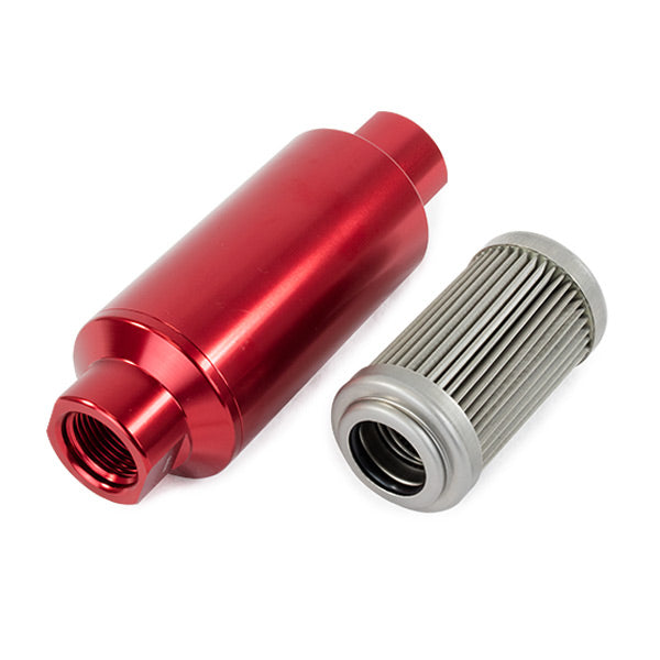 Top Street Performance JM1022R 40 Micron Stainless Steel Fuel Filter with Red Aluminum Housing - Truck Part Superstore