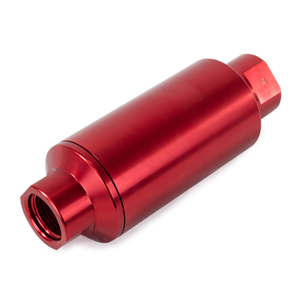 Top Street Performance JM1023R 100 Micron Stainless Steel Fuel Filter with Red Aluminum Housing - Truck Part Superstore