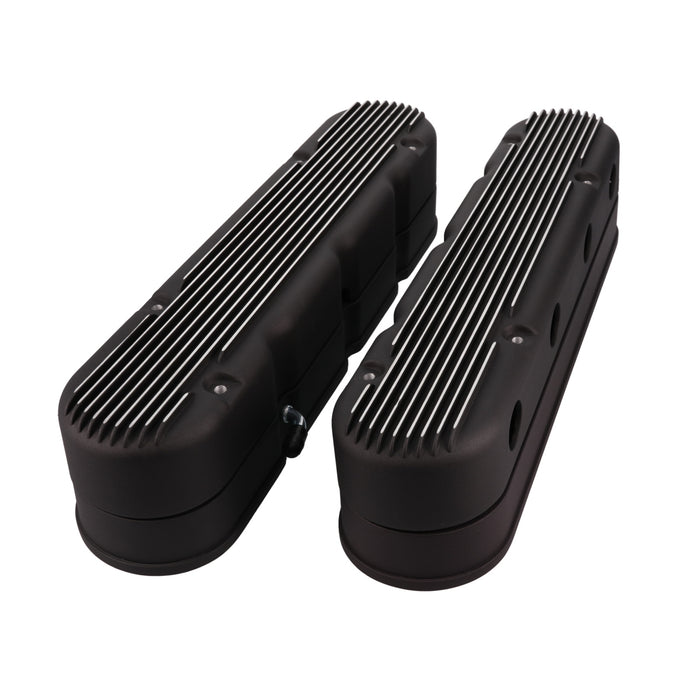 Top Street Performance JM8082-2BK GM LS V8 Black Finned Aluminum 2-Piece Valve Covers with Coil Mounts and Covers. - Truck Part Superstore