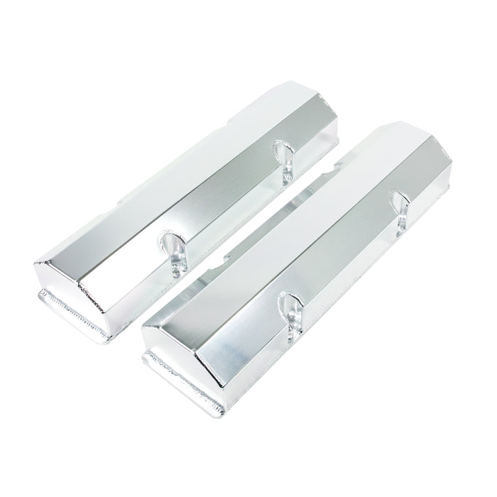 Top Street Performance JM8091-3CA Valve Covers; Fab. Alum.; Short Bolt wthout Holes SBC Perim.; Clear Anodized - Truck Part Superstore