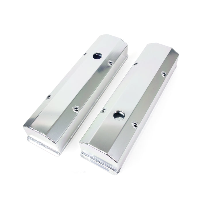 Top Street Performance JM8091-7CA Valve Covers; Fab. Alum.; Long Bolt with Holes SBC Perim.; Clear Anodized - Truck Part Superstore