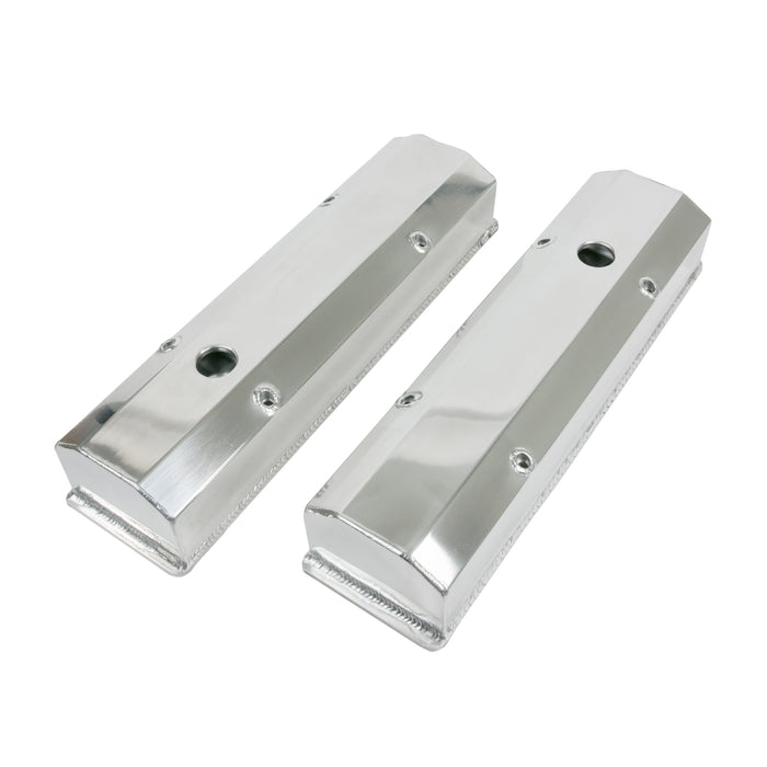 Top Street Performance JM8091-7P Valve Covers; Fab. Alum.; Long Bolt with Holes SBC Perim.; Polished - Truck Part Superstore