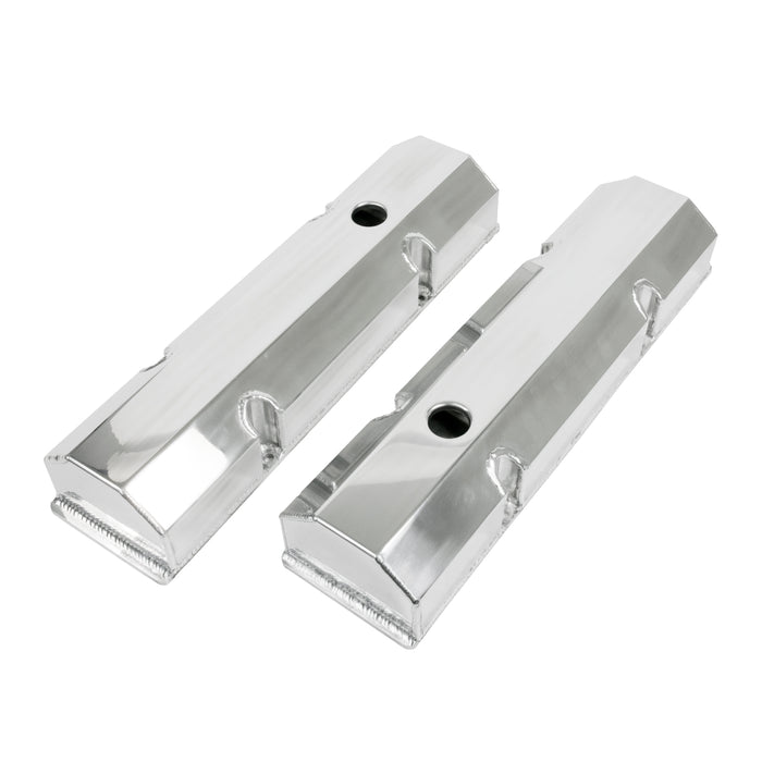Top Street Performance JM8091-8P Valve Covers; Fab. Alum.; Short Bolt with Holes SBC Perim.; Polished - Truck Part Superstore