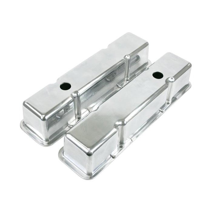 Top Street Performance JM8111-8P Valve Covers; Cast Alum.; Smooth; Short Bolt with Holes; SBC Perim.; Polished - Truck Part Superstore