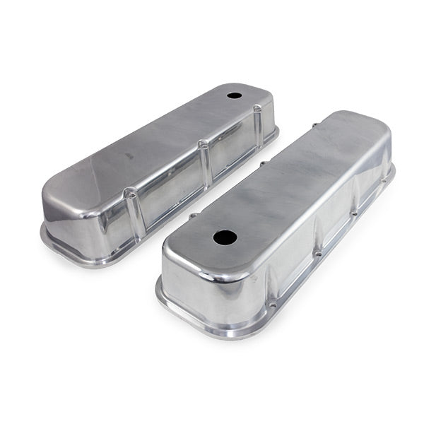 Top Street Performance JM8112-8P Valve Covers; Cast Alum.; Smooth; Short Bolt with Holes; BBC; Polished - Truck Part Superstore