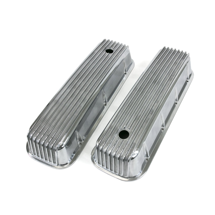 Top Street Performance JM8502-8 Valve Covers; Cast Alum.; Finned; Long Bolt with Holes; BBC; Polished - Truck Part Superstore