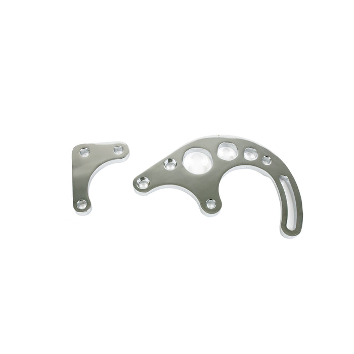 Top Street Performance JM9105-1C Power Steering Saginaw Bracket; Aluminum SBC LWP 2-Piece; Chrome - Truck Part Superstore
