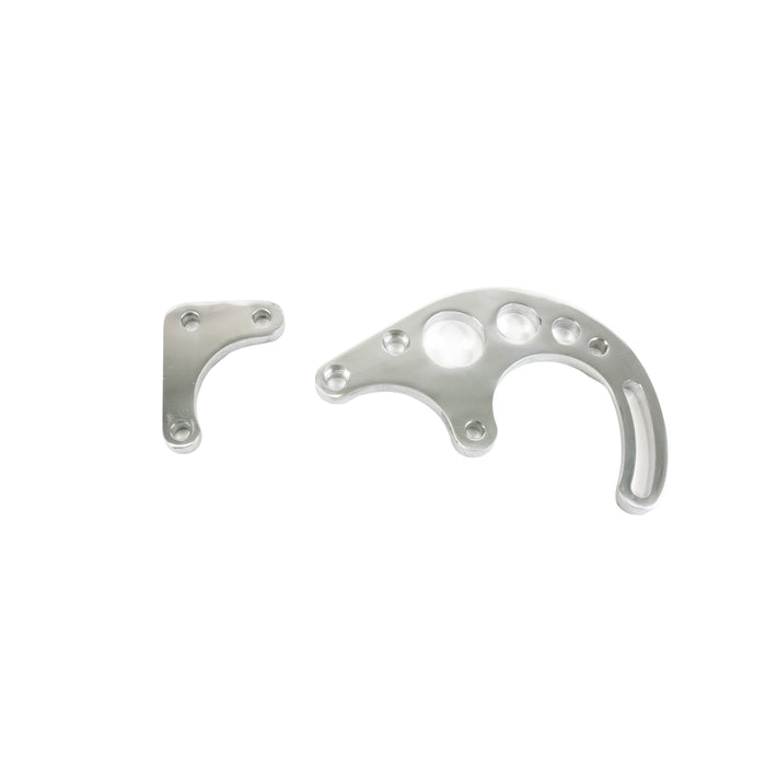 Top Street Performance JM9105-1P Power Steering Saginaw Bracket; Aluminum SBC LWP 2-Piece; Polished - Truck Part Superstore