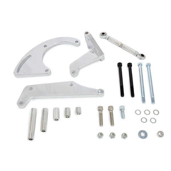 Top Street Performance JM9106C A/C Compressor Sanden 508 Bracket; Aluminum SBC Long Water Pump; Chrome - Truck Part Superstore