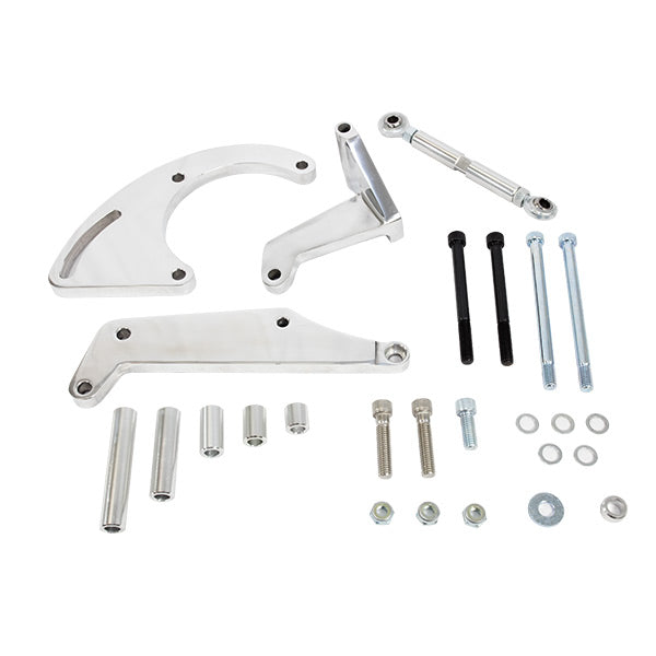 Top Street Performance JM9106P A/C Compressor Sanden 508 Bracket; Aluminum SBC Long Water Pump; Polished - Truck Part Superstore