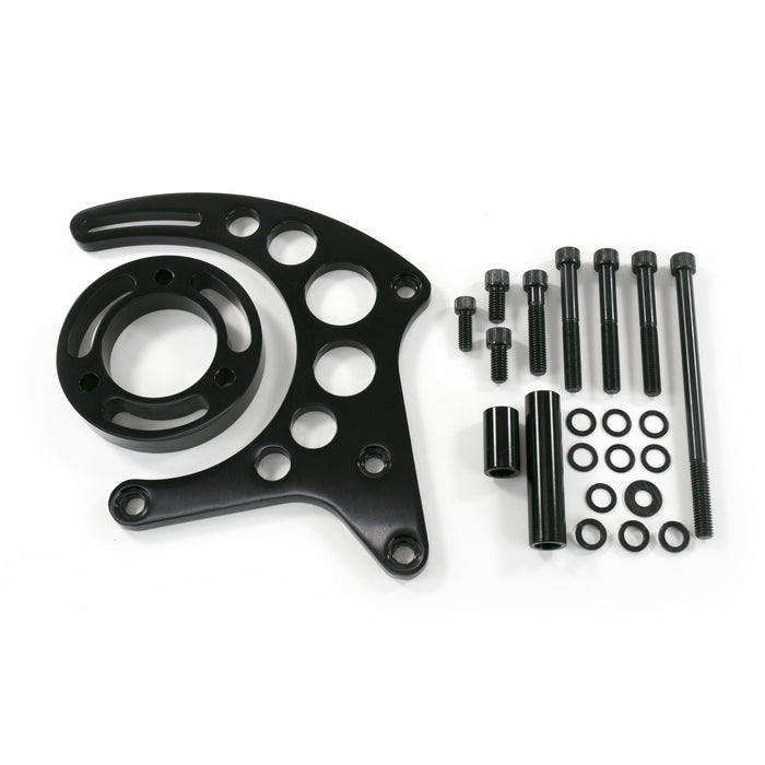 Top Street Performance JM9121BK Alternator 10SI Bracket; Aluminum SBC High-mount Long Water Pump; Black - Truck Part Superstore