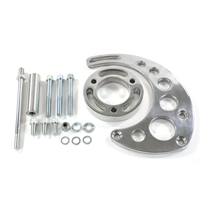 Top Street Performance JM9123P Alternator 10SI Bracket; Aluminum BBC High-mount Long Water Pump; Polished - Truck Part Superstore
