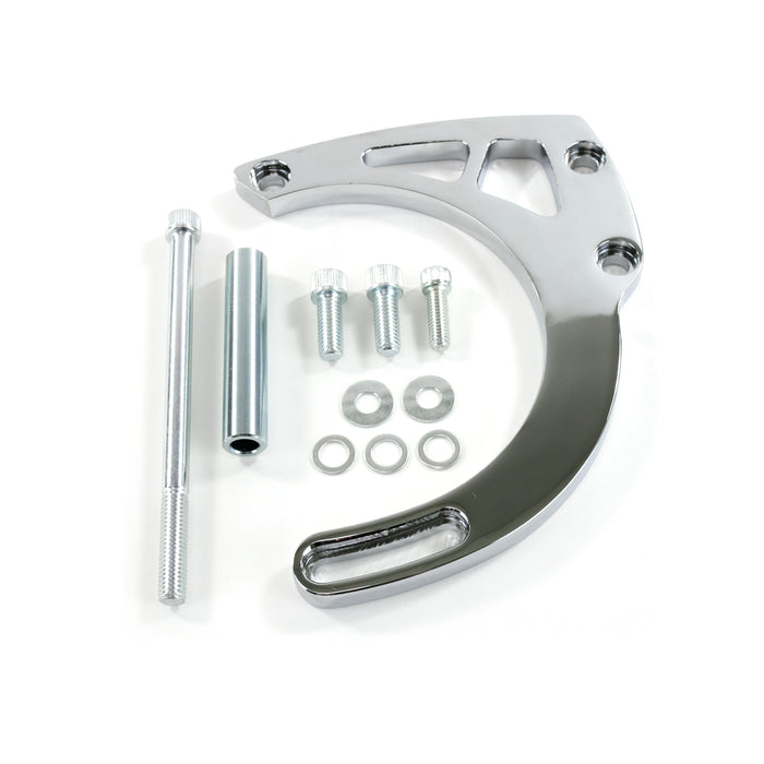 Top Street Performance JM9131C Alternator 10SI Bracket; Aluminum SBC Mid-mount Long Water Pump; Chrome - Truck Part Superstore