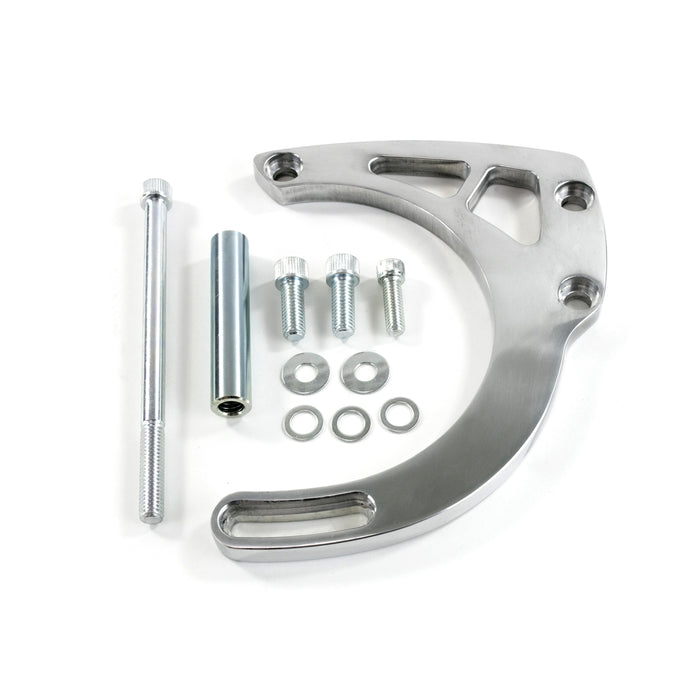 Top Street Performance JM9131P Alternator 10SI Bracket; Aluminum SBC Mid-mount Long Water Pump; Polished - Truck Part Superstore