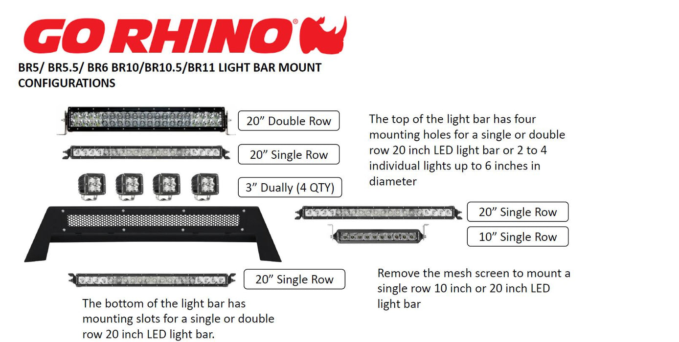 Go Rhino 26173T Easily adds auxiliary light mounts to BR10/BR10.5/BR11 bumpers - Truck Part Superstore