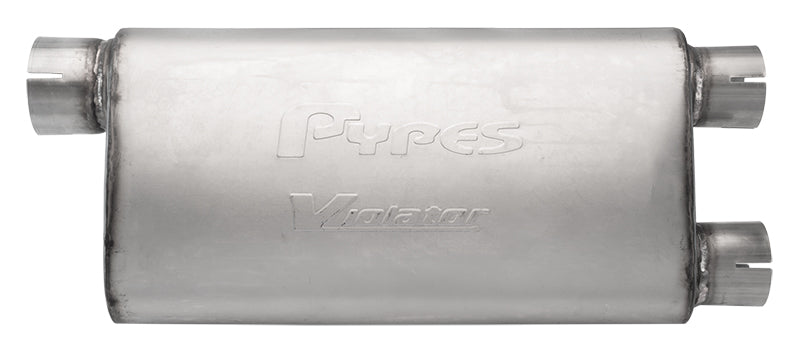 Pypes Performance Exhaust MVV71 Violator Series Muffler 3 in Offset Inlet/2.5 in Dual Outlet 18 in L Hardware Not Incl Natural 409 Stainless Steel Pypes Exhaust - Truck Part Superstore