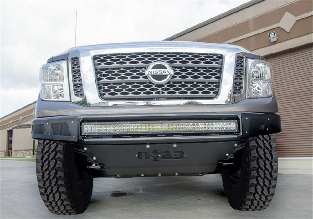 N-Fab N161MRDS M-RDS PreRunner Front Bumper (1 Pc) w/Skid Plate-16-20 Titan XD-Gloss Blk - Truck Part Superstore