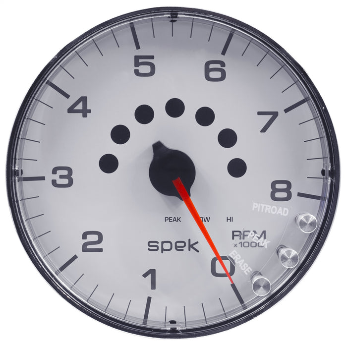 AutoMeter P238118 GAUGE; TACHOMETER; 5in.; 8K RPM; W/SHIFT LIGHT/PEAK MEM; WHITE/CHROME; SPEK-PRO - Truck Part Superstore