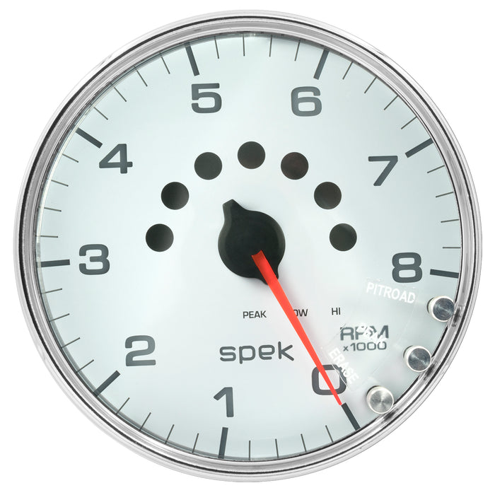 AutoMeter P23811 GAUGE; TACHOMETER; 5in.; 8K RPM; W/SHIFT LIGHT/PEAK MEM; WHITE/CHROME; SPEK-PRO - Truck Part Superstore