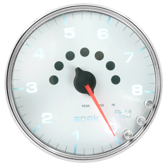 AutoMeter P23811 GAUGE; TACHOMETER; 5in.; 8K RPM; W/SHIFT LIGHT/PEAK MEM; WHITE/CHROME; SPEK-PRO - Truck Part Superstore