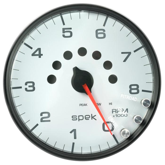 AutoMeter P23812 GAUGE; TACHOMETER; 5in.; 8K RPM; W/SHIFT LIGHT/PEAK MEM; WHITE/BLACK; SPEK-PRO - Truck Part Superstore
