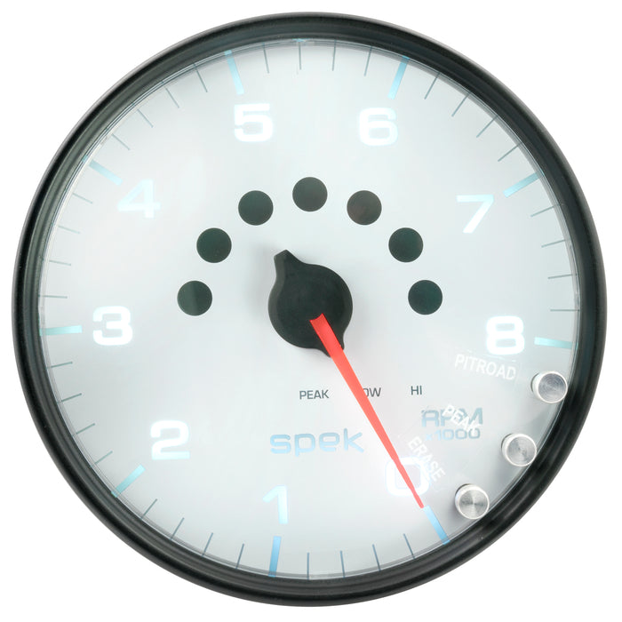 AutoMeter P23812 GAUGE; TACHOMETER; 5in.; 8K RPM; W/SHIFT LIGHT/PEAK MEM; WHITE/BLACK; SPEK-PRO - Truck Part Superstore