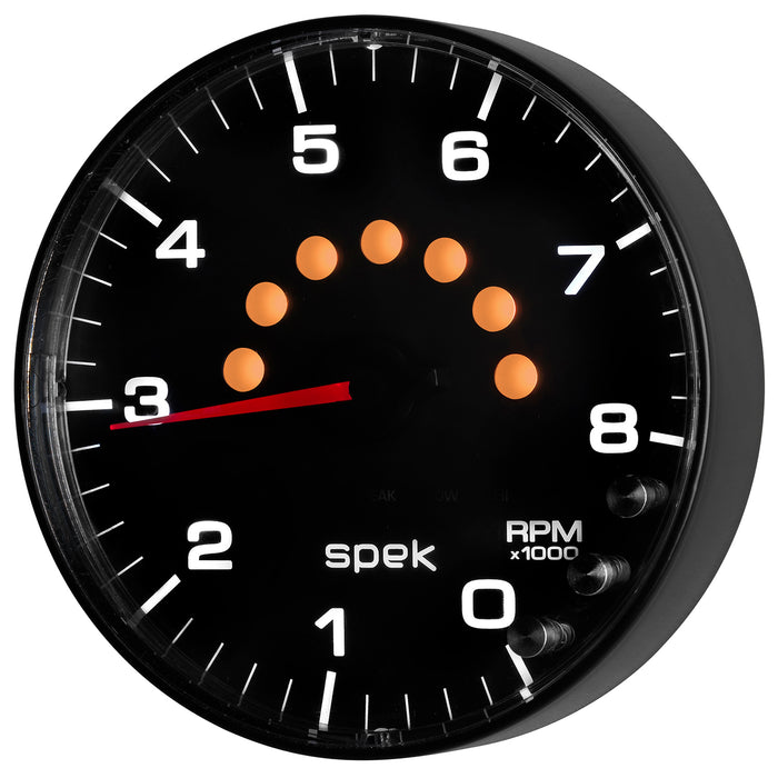 AutoMeter P238328 GAUGE; TACHOMETER; 5in.; 8K RPM; W/SHIFT LIGHT/PEAK MEM; BLACK/BLACK; SPEK-PRO - Truck Part Superstore