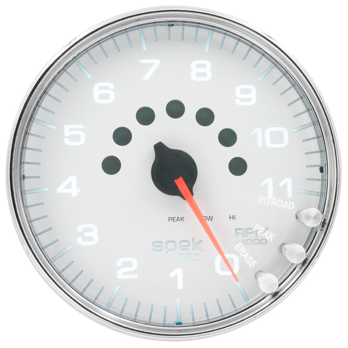 AutoMeter P23911 GAUGE; TACHOMETER; 5in.; 11K RPM; W/SHIFT LIGHT/PEAK MEM; WHITE/CHROME; SPEK-PRO - Truck Part Superstore