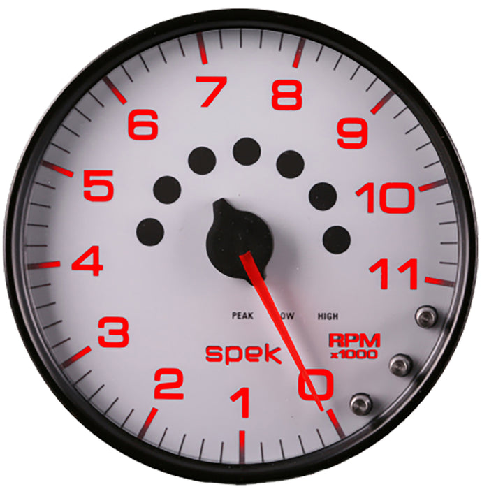 AutoMeter P23912 GAUGE; TACHOMETER; 5in.; 11K RPM; W/SHIFT LIGHT/PEAK MEM; WHITE/BLACK; SPEK-PRO - Truck Part Superstore