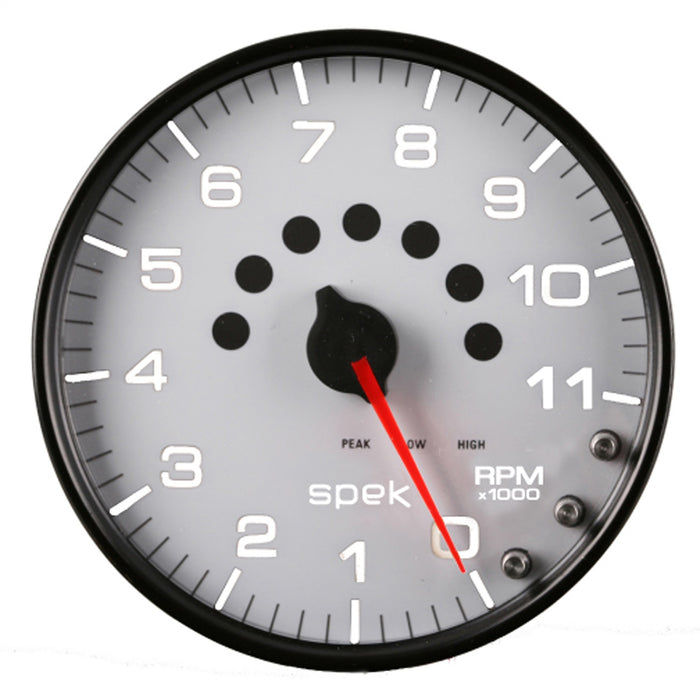 AutoMeter P23912 GAUGE; TACHOMETER; 5in.; 11K RPM; W/SHIFT LIGHT/PEAK MEM; WHITE/BLACK; SPEK-PRO - Truck Part Superstore