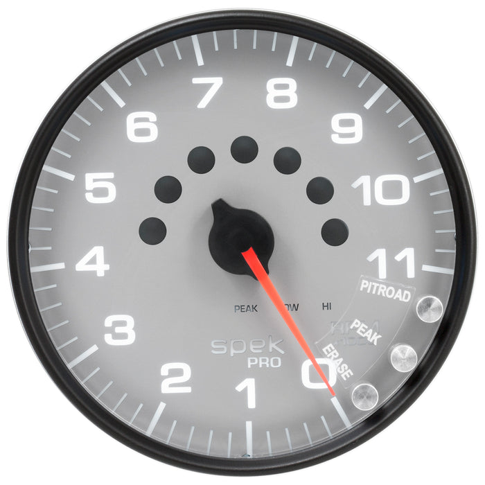 AutoMeter P23922 GAUGE; TACHOMETER; 5in.; 11K RPM; W/SHIFT LIGHT/PEAK MEM; SILVER/BLACK; SPEK-PRO - Truck Part Superstore