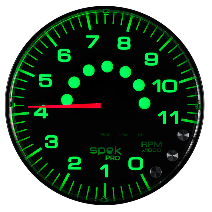AutoMeter P239328 GAUGE; TACHOMETER; 5in.; 11K RPM; W/SHIFT LIGHT/PEAK MEM; BLACK/BLACK; SPEK-PRO - Truck Part Superstore