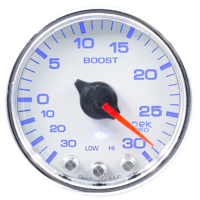 AutoMeter P30211 GAUGE; VAC/BOOST; 2 1/16in.; 30INHG-30PSI; STEPPER MTR W/PK/WRN; WHT/CHRME; SPEK - Truck Part Superstore