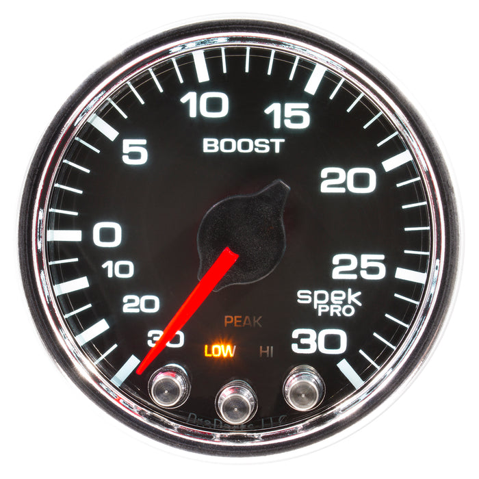 AutoMeter P30231 GAUGE; VAC/BOOST; 2 1/16in.; 30INHG-30PSI; STEPPER MTR W/PK/WRN; BLK/CHRME; SPEK - Truck Part Superstore