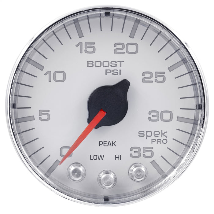 AutoMeter P303118 GAUGE; BOOST; 2 1/16in.; 35PSI; STEPPER MOTOR W/PEAK/WARN; WHT/CHROME; SPEK-PRO - Truck Part Superstore