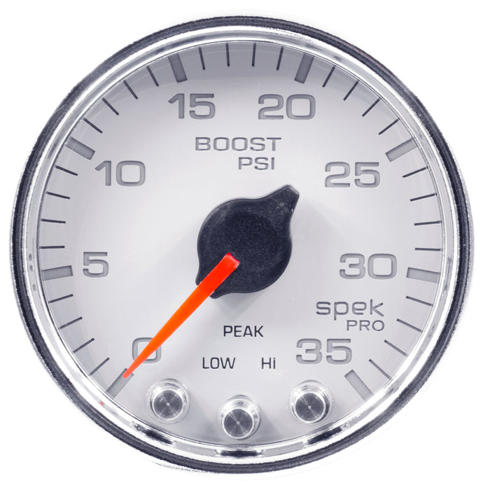 AutoMeter P30311 GAUGE; BOOST; 2 1/16in.; 35PSI; STEPPER MOTOR W/PEAK/WARN; WHT/CHROME; SPEK-PRO - Truck Part Superstore