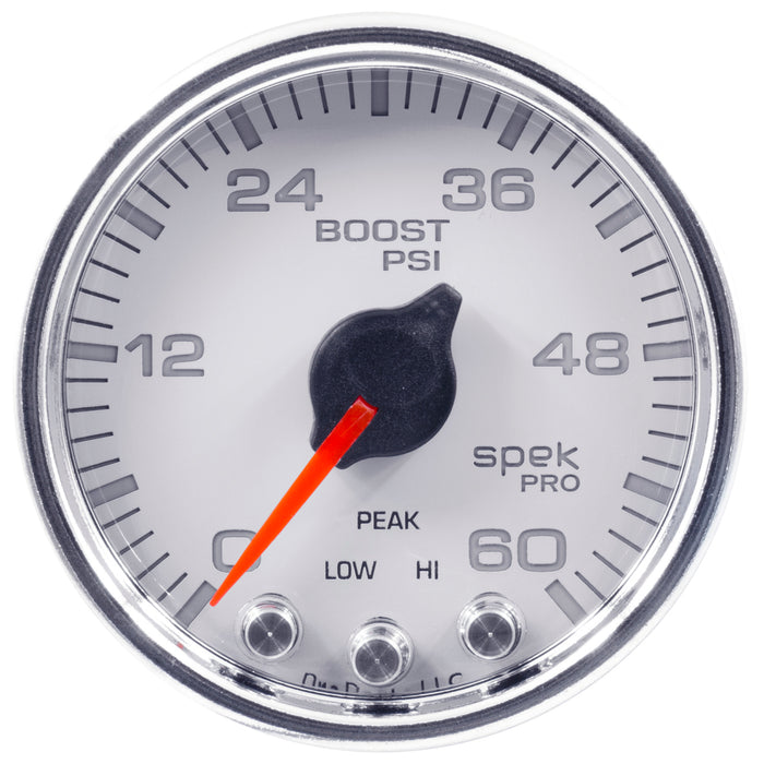 AutoMeter P30411 GAUGE; BOOST; 2 1/16in.; 60PSI; STEPPER MOTOR W/PEAK/WARN; WHT/CHRM; SPEK-PRO - Truck Part Superstore