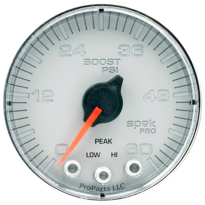 AutoMeter P304218 GAUGE; BOOST; 2 1/16in.; 60PSI; STEPPER MOTOR W/PEAK/WARN; SLVR/CHRM; SPEK-PRO - Truck Part Superstore