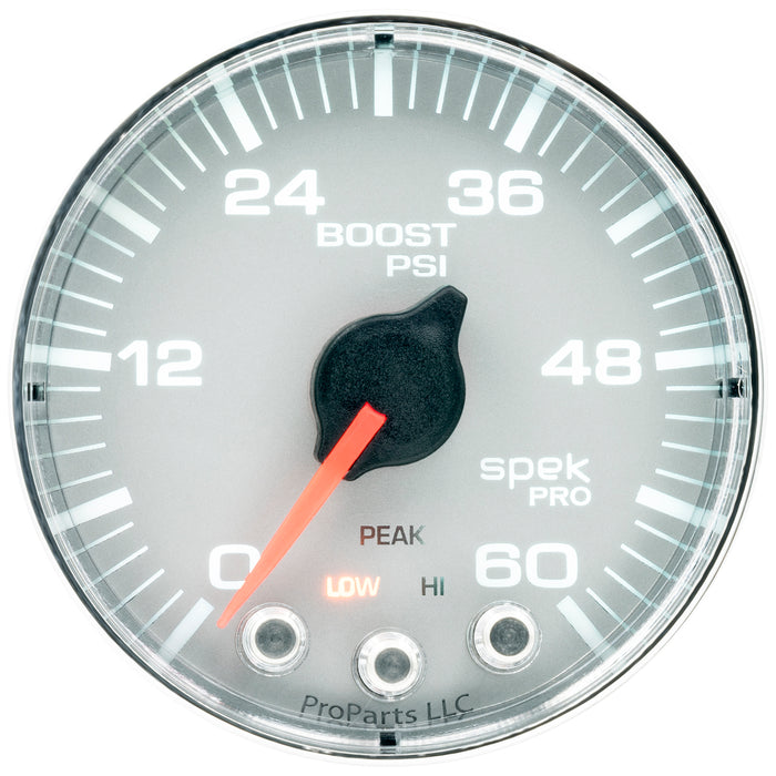 AutoMeter P304218 GAUGE; BOOST; 2 1/16in.; 60PSI; STEPPER MOTOR W/PEAK/WARN; SLVR/CHRM; SPEK-PRO - Truck Part Superstore