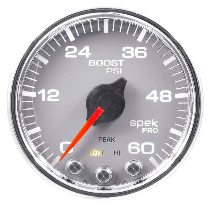 AutoMeter P30421 GAUGE; BOOST; 2 1/16in.; 60PSI; STEPPER MOTOR W/PEAK/WARN; SLVR/CHRM; SPEK-PRO - Truck Part Superstore