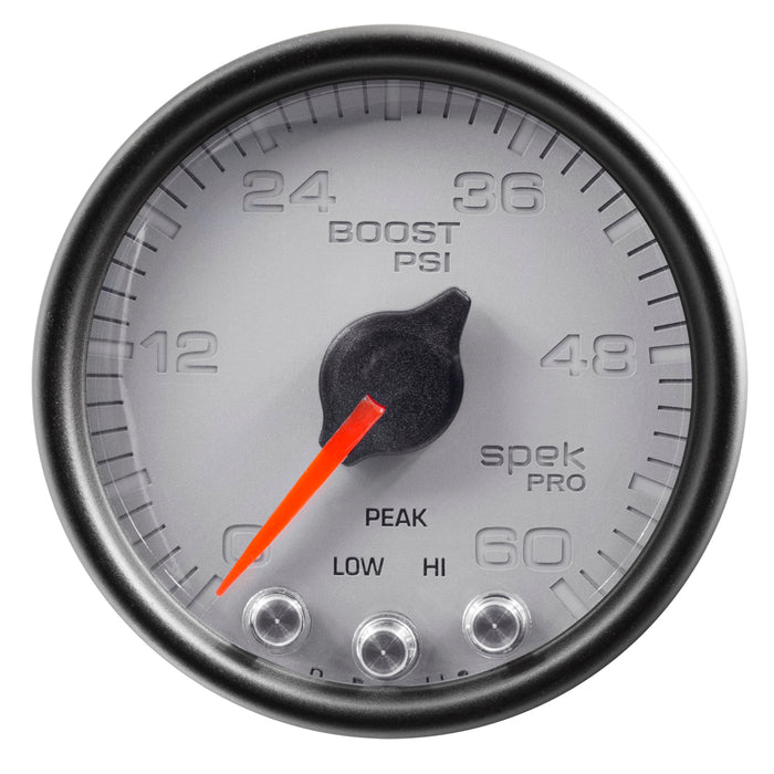 AutoMeter P30422 GAUGE; BOOST; 2 1/16in.; 60PSI; STEPPER MOTOR W/PEAK/WARN; SLVR/BLK; SPEK-PRO - Truck Part Superstore