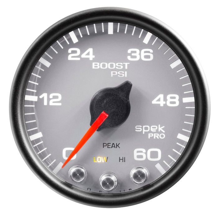 AutoMeter P30422 GAUGE; BOOST; 2 1/16in.; 60PSI; STEPPER MOTOR W/PEAK/WARN; SLVR/BLK; SPEK-PRO - Truck Part Superstore