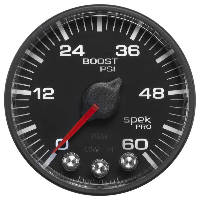 AutoMeter P304328 GAUGE; BOOST; 2 1/16in.; 60PSI; STEPPER MOTOR W/PEAK/WARN; BLK/BLACK; SPEK-PRO - Truck Part Superstore