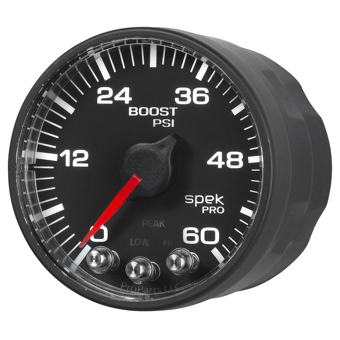 AutoMeter P304328 GAUGE; BOOST; 2 1/16in.; 60PSI; STEPPER MOTOR W/PEAK/WARN; BLK/BLACK; SPEK-PRO - Truck Part Superstore